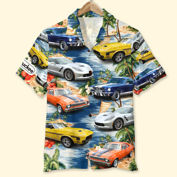 Maxcorners Personalized Muscle Car Hawaiian Shirt, Custom Photo Car Aloha Shirts (Up to 5 photos)