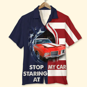 Maxcorners Personalized Car Hawaiian Shirt, "Stop Staring At My Car" Custom Photo Car Aloha Shirts