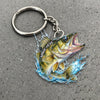 Maxcorners Walleye Fishing Keychain Fish Water Splash Art Personalized Name 2D Keychain