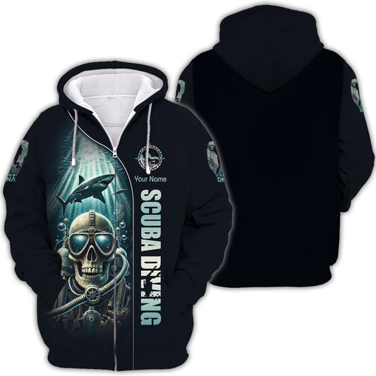 Maxcorners Diving Custom Name 3D Shirt Scuba Diving Skeleton Personalized Gift For Diver Lovers LM2111