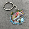 Maxcorners Trout Fishing Keychain Fish Water Splash Art Personalized Name 2D Keychain