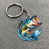 Maxcorners Bass Fishing Keychain Fish Water Splash Art Personalized Name 2D Keychain