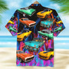 Maxcorners Personalized Muscle Car Hawaiian Shirt, Colorful Flame Pattern Custom Photo Car Aloha Shirts (Up to 5 photos)