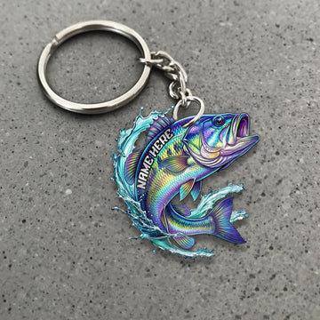 Maxcorner Bass Fishing Colorful Neon Water Splash Art Personalized Name Keychain