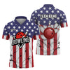 Maxcorners Bowling & Pins USA Flag Customized Name And Team Name 3D Polo Shirt