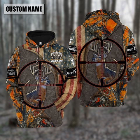 Maxcorners Custom Name Hunting Deer Orange Camo Shirt 3D All Over Printed Clothes