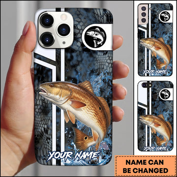 Maxcorners Redfish Fishing Blue Splash Honeycomb Pattern Personalized Name 3D Phone Case