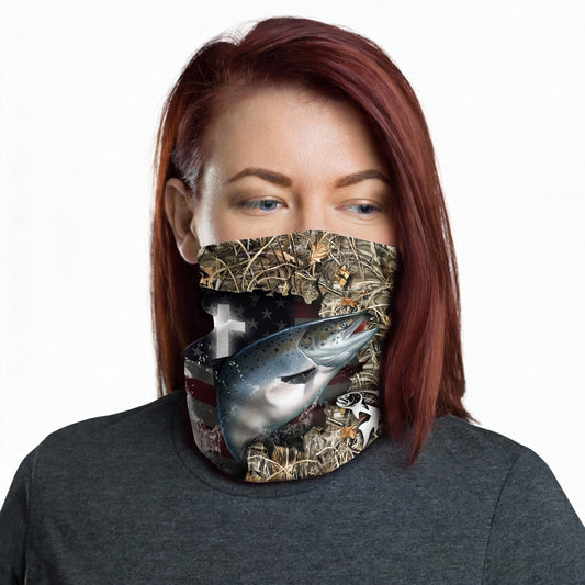 Maxcorners Salmon Cross Camo Fishing Neck Gaiter