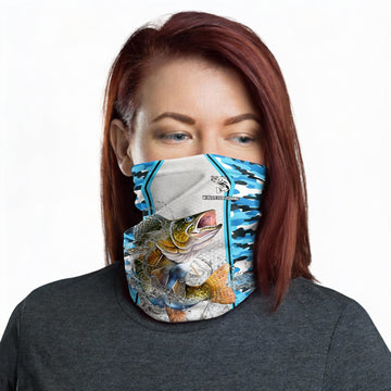 Maxcorners Walleye Fishing Light Blue Camo Sport Neck Gaiter