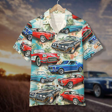 Maxcorners Personalized Classic Car With Seamless Island Pattern Hawaiian Shirt, Custom Photo Car Aloha Shirts (Up to 5 photos)
