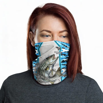 Maxcorners Striped Bass Fishing Light Blue Camo Sport Neck Gaiter