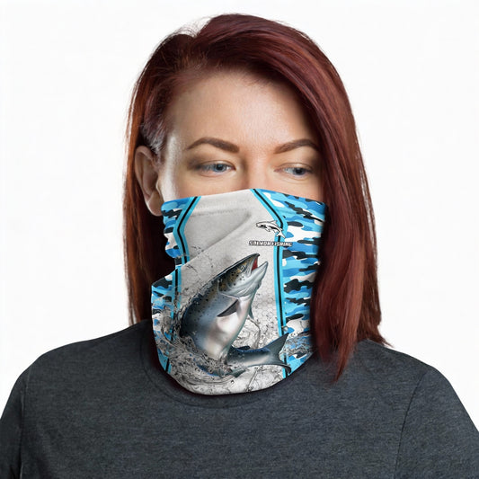 Maxcorners Salmon Fishing Light Blue Camo Sport Neck Gaiter