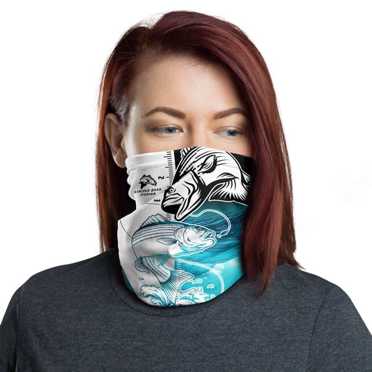 Maxcorners Striped Bass Fishing White Blue Water Neck Gaiter