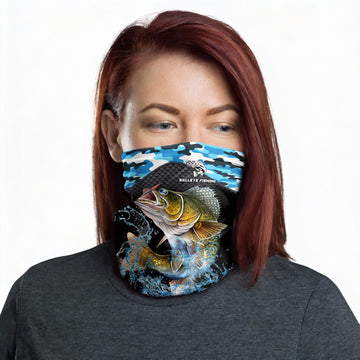 Maxcorners Walleye Fishing Blue Camo Sport Neck Gaiter