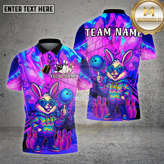 Maxcorners Bowling Bunny Neon Graffiti Street Glow Multioptions Personalized Name, Team Name Unisex 3D Shirt