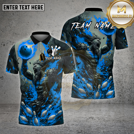 Maxcorners Viking Bowling Shirt Fiery Warrior Bowling Multioptions Personalized Name, Team Name Unisex 3D Shirt (4 Colors)