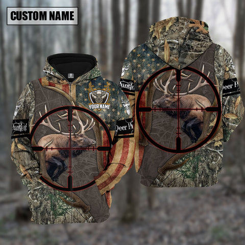 Maxcorners Custom Name Hunting Elk Gray Camo Shirt 3D All Over Printed Clothes