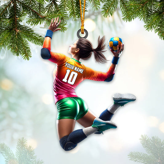 Maxcorners Custom Name and Number Woman Handball Ornament, Christmas Gift Decoration40 2D Flat LM2111