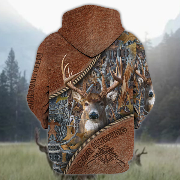 Maxcorners Custom Name Hunting Deer Leather Zip Pattern Shirt 3D All Over Printed Clothes