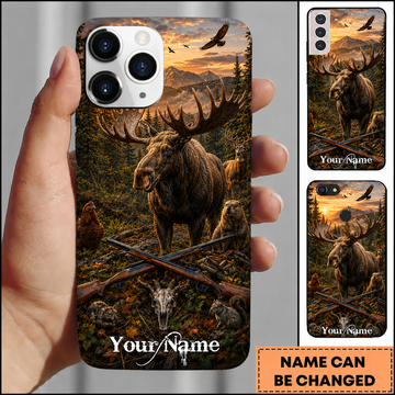 Maxcorners Hunting Wild Moose Golden Sunset Mountain Forest Customized Name Phone Case