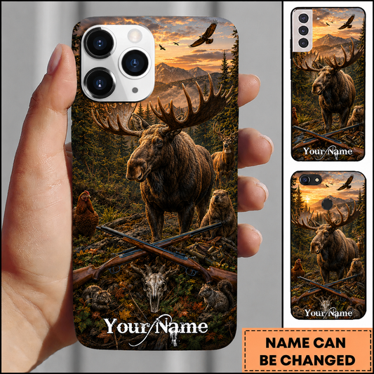 Maxcorners Hunting Wild Moose Golden Sunset Mountain Forest Customized Name Phone Case