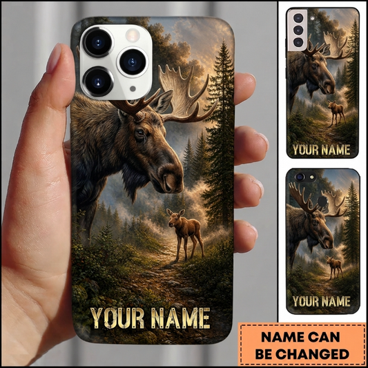 Maxcorners Hunting Moose Brown Golden Woodland Forest Customized Name Phone Case