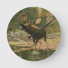 Maxcorners Moose Walking in Water Round Clock TU3012