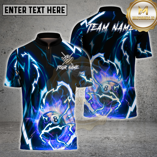 Maxcorners Billiards 8 Ball Lightning Shirt Electric Pool Ball Design Multicolor Options Personalized Name, Team Name 3D Shirt (4 Colors)