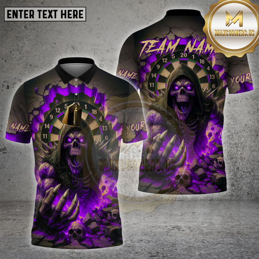 Maxcorners Darts Shirt Grim Reaper Skull Fire Multicolor Options Personalized Name, Team Name 3D Shirt (4 Colors)