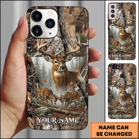 Maxcorners Deer Hunting Forest Buck Rustic Camo Art Multicolor Options Personalized Name 3D Phonecase