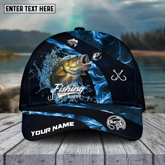 Maxcorners Fishing Blue Smoke Sport Pattern Personalized Name 3D Cap (11 Breeds)