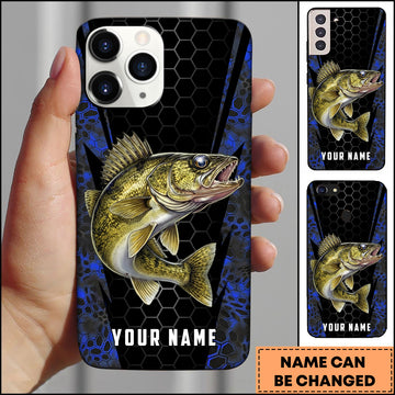 Maxcorners Walleye Fishing 3D Realistic Honeycomb Tech Background Personalized Name Phone Case