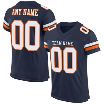 Maxcorners Custom Navy White-Orange Mesh Authentic Football Jersey LM2605