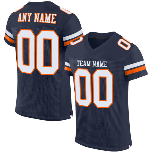 Maxcorners Custom Navy White-Orange Mesh Authentic Football Jersey LM2605