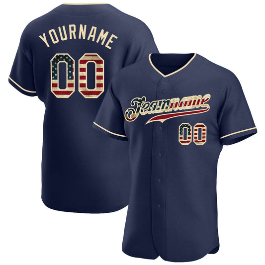 Maxcorners Custom Black Vintage USA Flag-Cream Premium Baseball Jersey LM0210