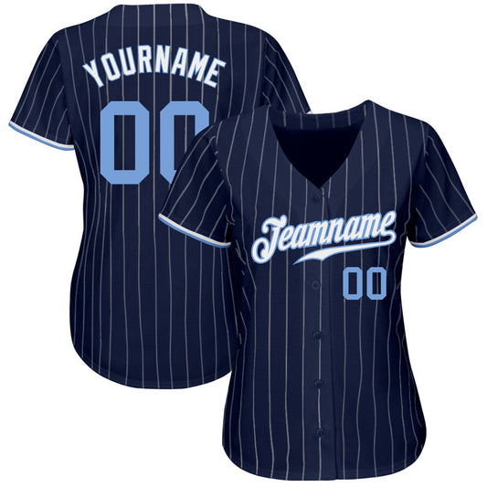 Maxcorners Custom Navy White Pinstripe Light Blue-White Authentic Baseball Jersey LM2605