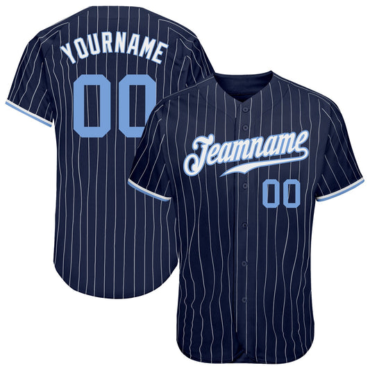 Maxcorners Custom Navy White Pinstripe Light Blue-White Authentic Baseball Jersey LM2605