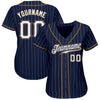 Maxcorners Custom Navy White Pinstripe White-Old Gold Authentic Baseball Jersey LM2605