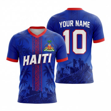 Maxcorners Custom Name Haiti Soccer Fan 3D Jersey Personalized Football Supporter Shirt With Flag Design