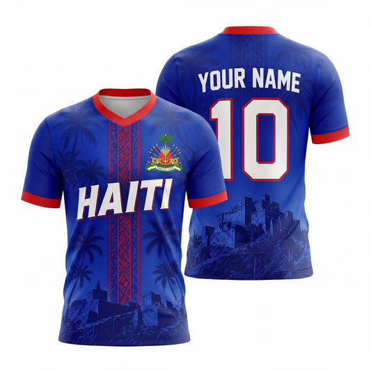 Maxcorners Custom Name Haiti Soccer Fan 3D Jersey Personalized Football Supporter Shirt With Flag Design