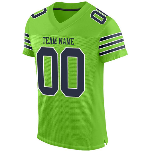 Maxcorners Custom Neon Green Navy-White Mesh Authentic Classic Football Jersey LM2605