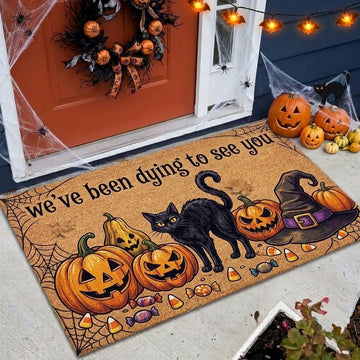 Maxcorners Halloween Black Cat Pumpkins Witch Hat We've Been Dying To See You 3D Doormat