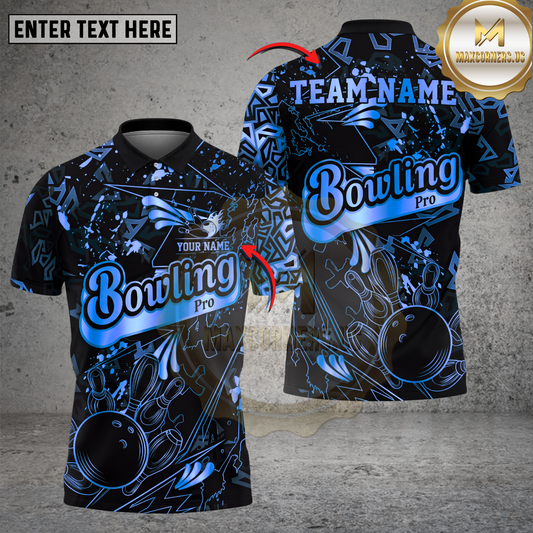 Maxcorners Bowling Pro Shirt Black Gold Splatter Multicolor Options Personalized Name, Team Name 3D Shirt (4 Colors)