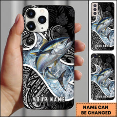 Maxcorners Tuna Fishing Tribal Pattern Black White Water Splash Personalized Name Phone Case
