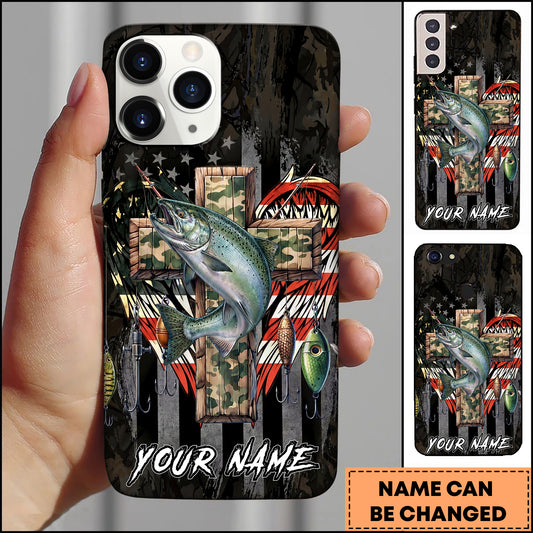 Maxcorners Fishing Camo Cross Fishing Lure Art Personalized Name Phone Case (10 Fish Species)