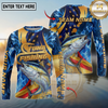 Maxcorners Fishing Blue Flame Personalized Name, Team Name Long Sleeve Shirt (9 Fish Species)