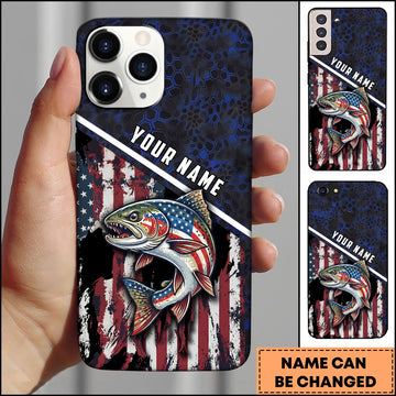 Maxcorners Trout Fishing Patriotic USA Flag Honeycomb Tech Style Personalized Name Phone Case