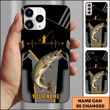 Maxcorners Pike Fishing Heartbeat Angler Silhouette Design Personalized Name Phone Case