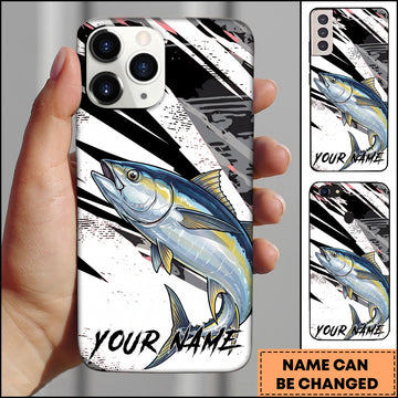 Maxcorners Fishing Tuna Black White Abstract Brush Strokes Personalized Name Phone Case