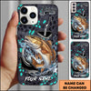 Maxcorners Fishing Hexagon Tech Pattern Hook Icon Water Splash Personalized Name Phone Case (10 Fish Species)